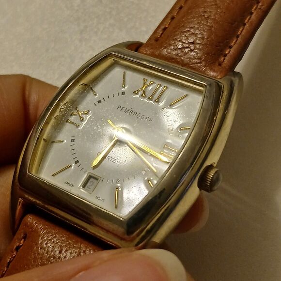 Vtg Pembrooke Date Indicator Rectangular Dial Quartz Watch Japan Movt 57-048 main image 5